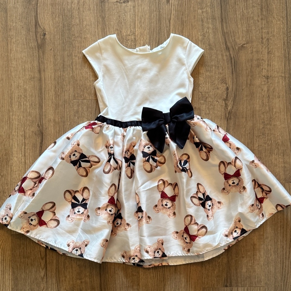 H&M White and Black Kids Dress with Teddy Bear Print